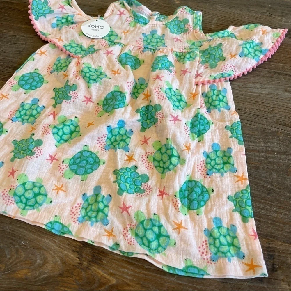 Mudpie Dress Muslin Gauzy Cotton Summer Spring Turtles Beach Vacation Hawaii New